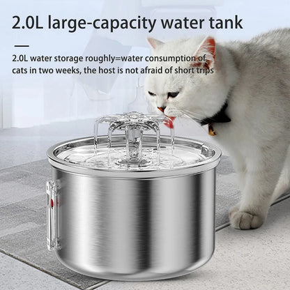 2L Stainless Steel Cat Drinker Dog Drinking Bowl Auto Pet Drinker Bowl Cat Water Fountain 5V USB Powered