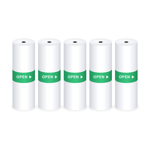 5 rouleaux de papier thermique autocollant blanc de 57 mm